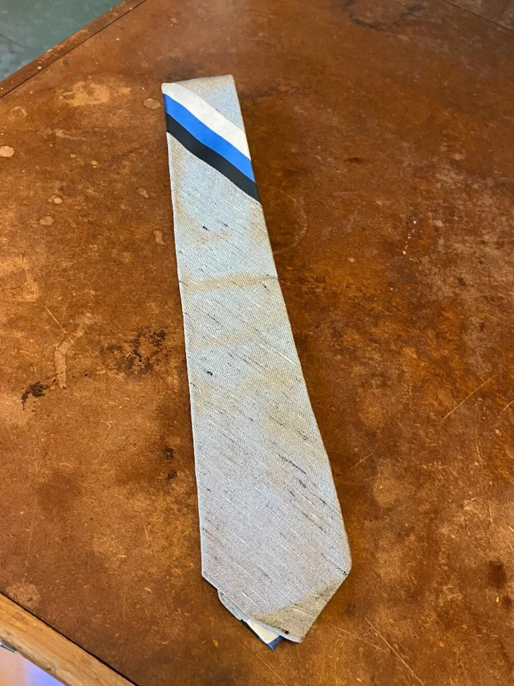 1960s Blue Slim Skinny Tie With Stripes Vintage